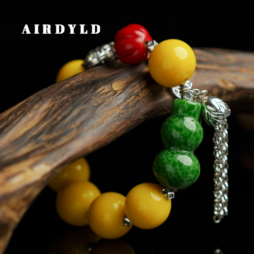 黄铜琉璃手链 【福禄连连手链】淄博非遗手工鸡油黄老琉璃国风手串