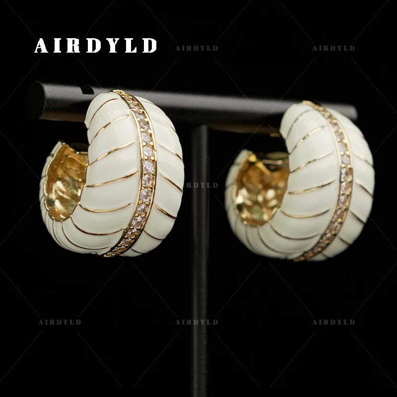 黄铜珐琅耳饰 【芳华】法式优雅气质奶白色小众简约时尚百搭耳钉