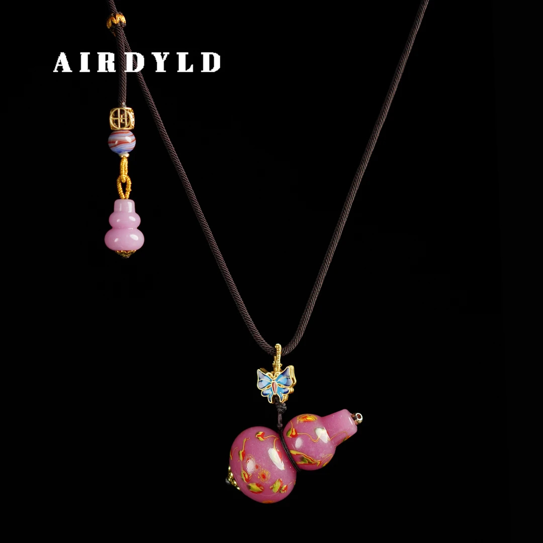 黄铜琉璃吊坠 【禧】淄博非遗古法手工金红凤眼老琉璃葫芦吊坠项链