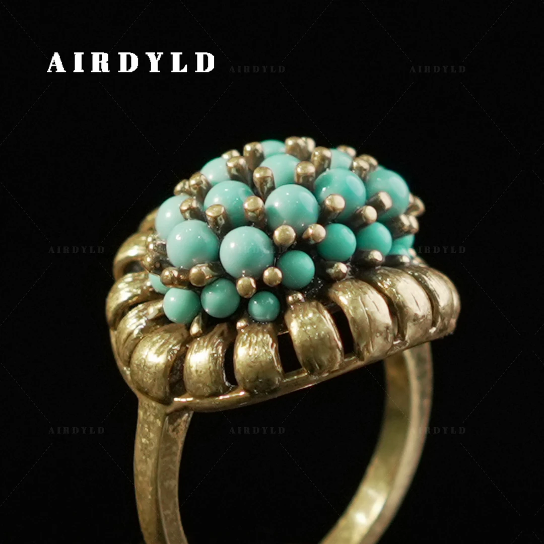 黄铜戒指 【流萤戒指】开口可调节蓝色复古民族风镶嵌气质时尚戒指