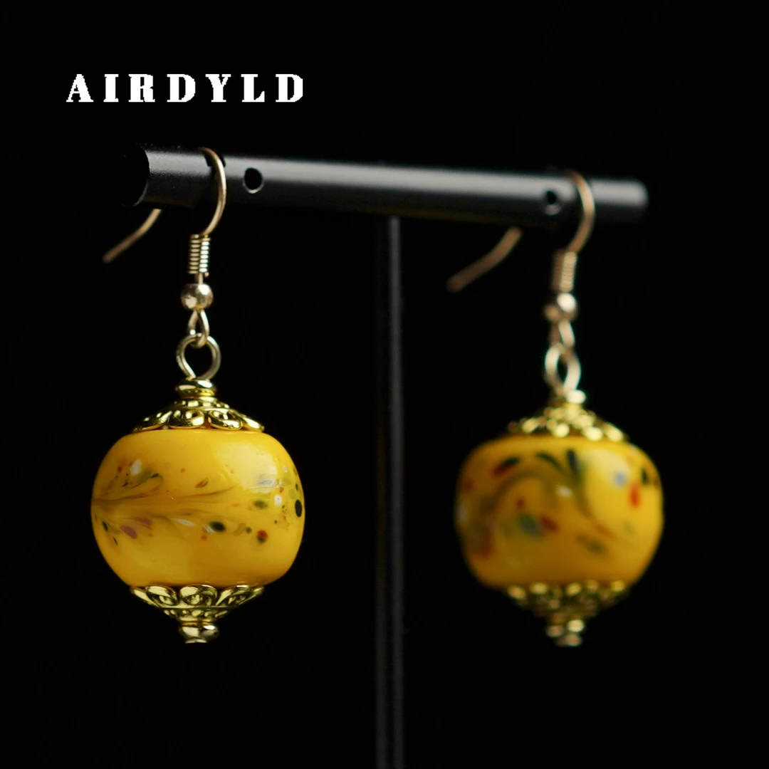 黄铜琉璃耳饰 【敦煌2.0耳环】淄博非遗手工鸡油黄老琉璃国风耳钉