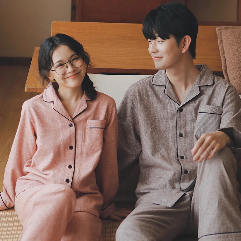 【段姐家居服】全棉磨毛情侣款千鸟格秋冬长袖长裤睡衣套装宽松大码