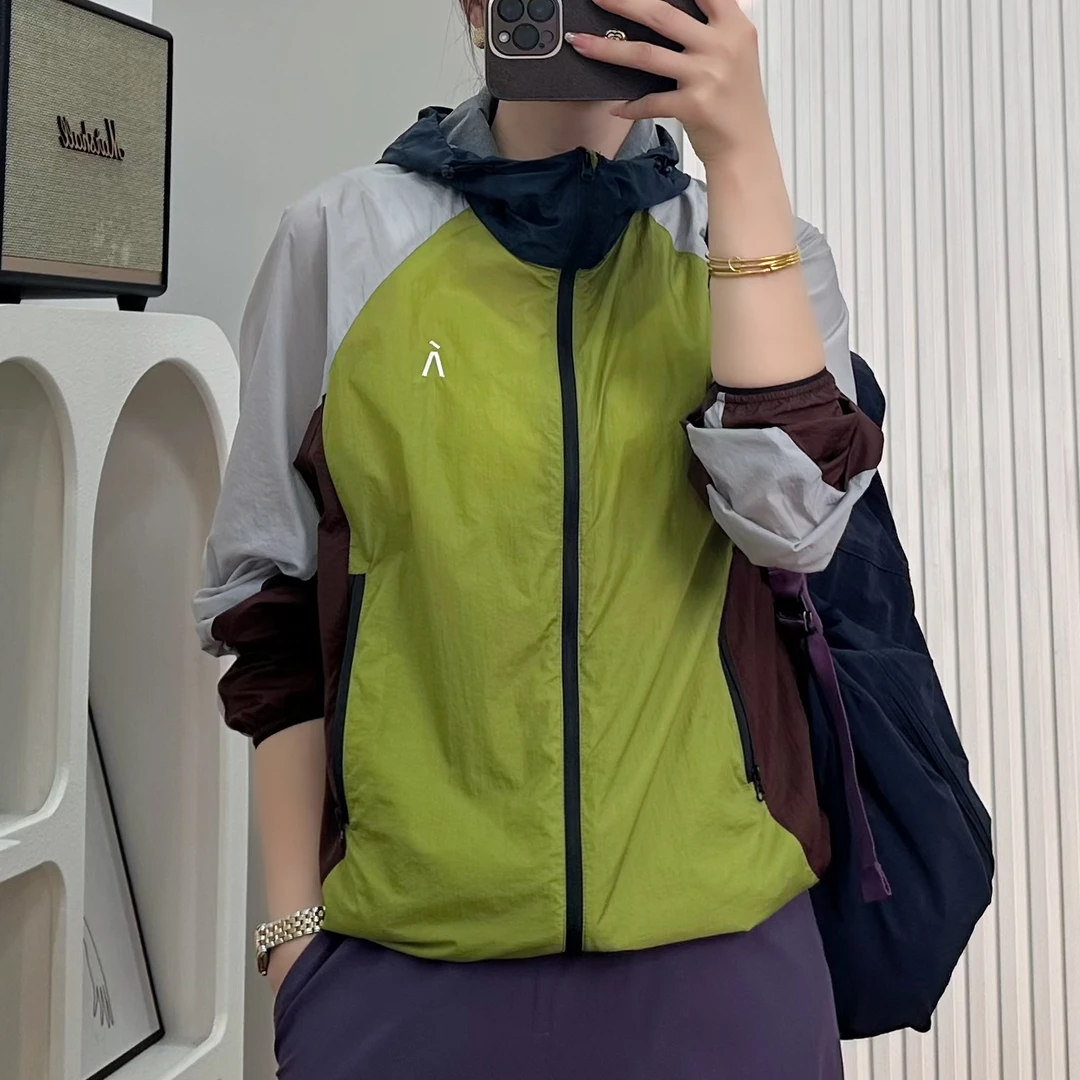 复古休闲连帽拼色户外防晒开衫山系外套上衣女（24288）XX