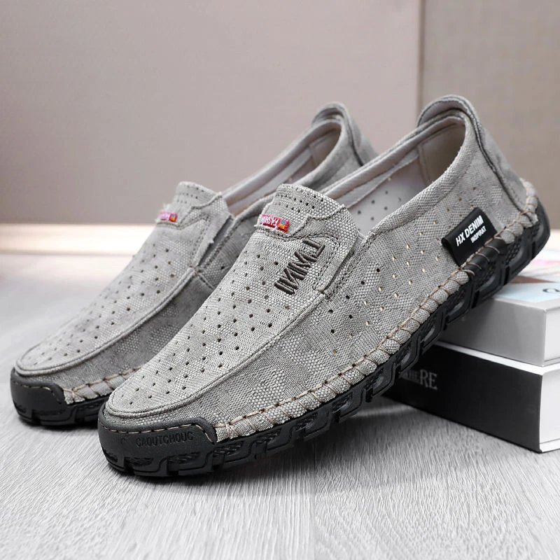 夏款网面老北京布鞋男士轻便宽头加肥一脚蹬中老年人休闲爸爸鞋