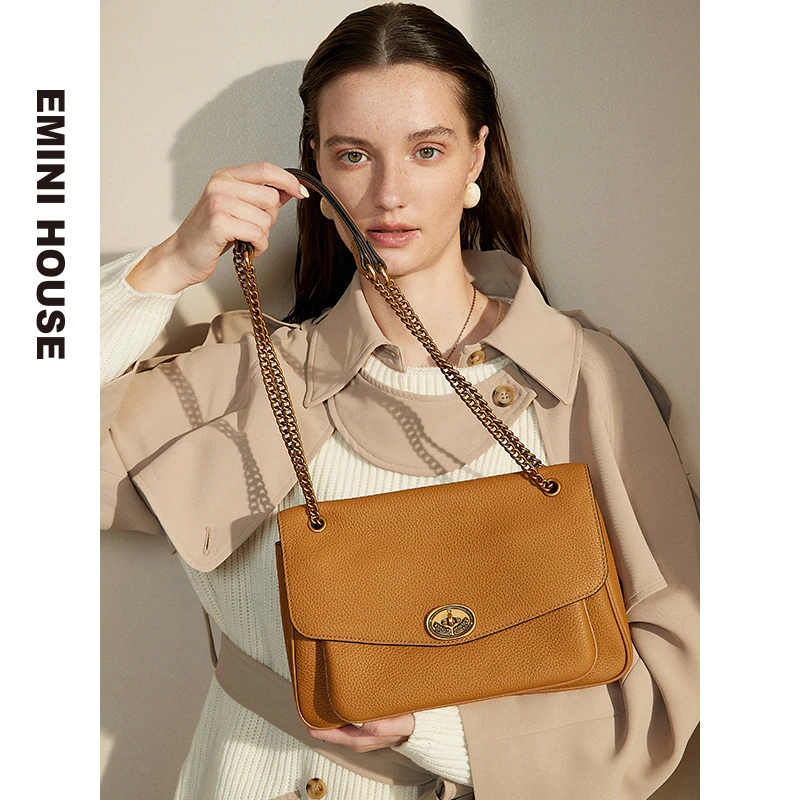 EMINI HOUSE/伊米妮女包新款头层牛皮斜挎包单肩腋下包邮差包