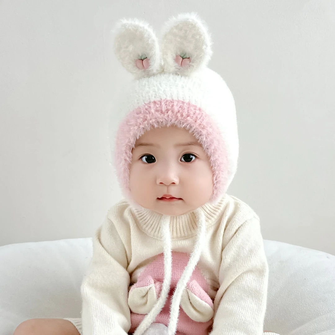 婴儿帽子秋冬新款可爱针织帽婴幼儿保暖男童女童宝宝毛线帽护耳帽
