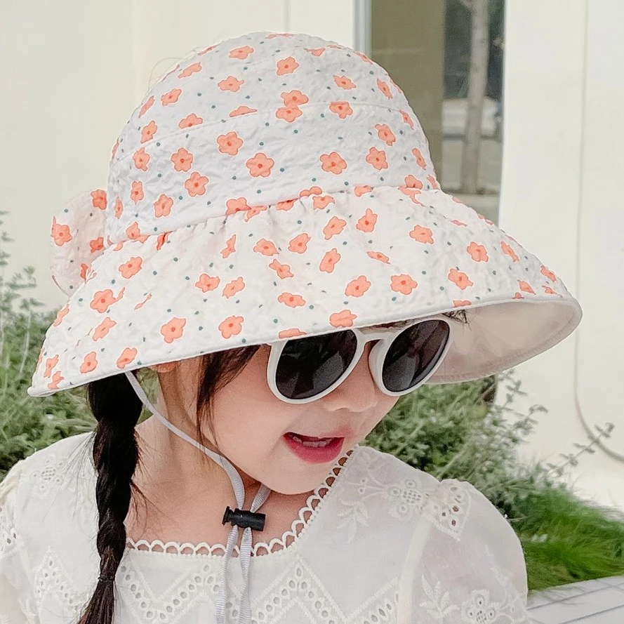 儿童防晒帽夏女童太阳帽可爱宝宝花朵公主大帽檐透气空顶遮阳帽