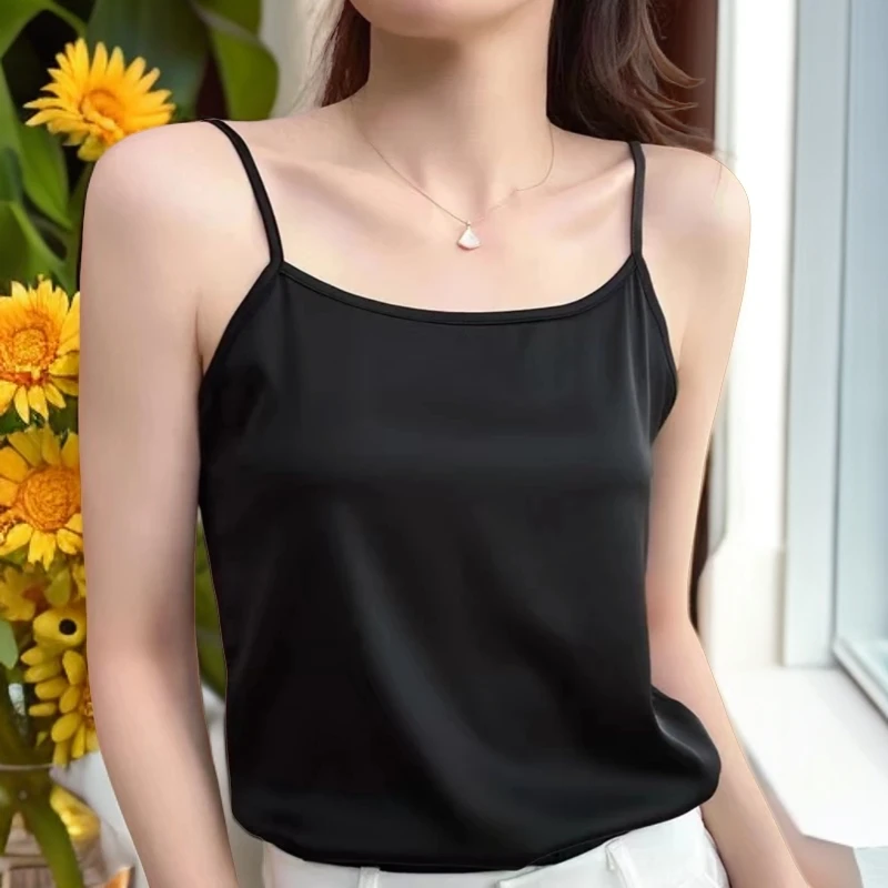 2024夏季新款【素绉缎调节小背心】时尚宽松纯色百搭显瘦女背心打底