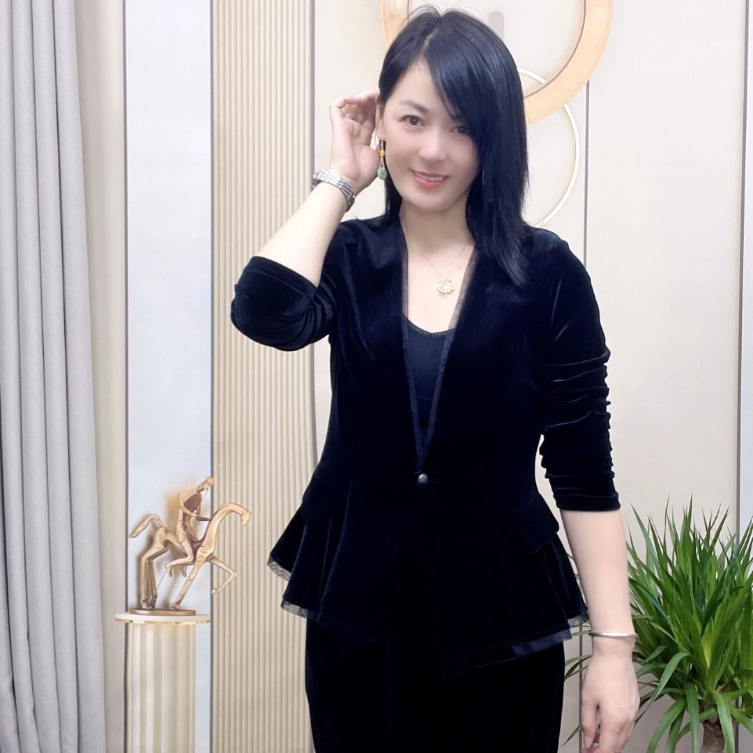 曦娅女装 2023秋季新款【丝绒一粒扣上衣 】气质外套 时尚修身韩版
