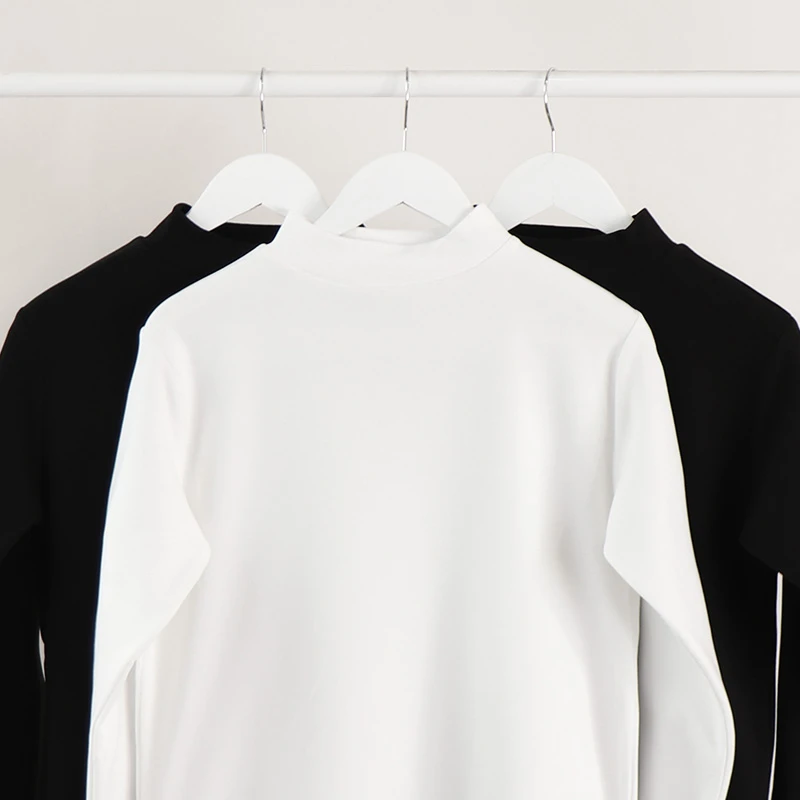 日系重磅纯白色德绒半高领长袖T恤男士内搭打底衫女情侣装上衣潮