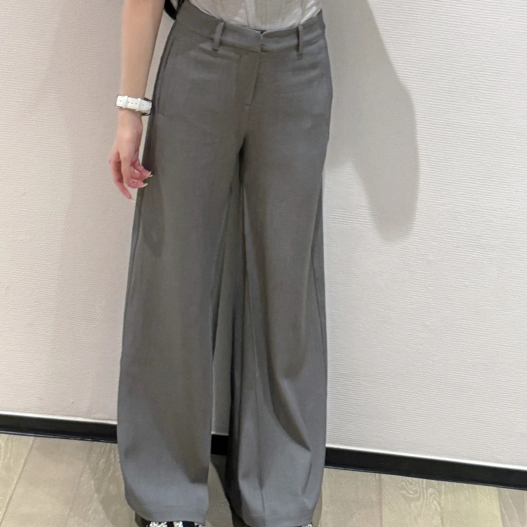 裁剪时装周西裤气质阔腿女宽松显瘦拖地休闲长裤灰色垂感直筒裤
