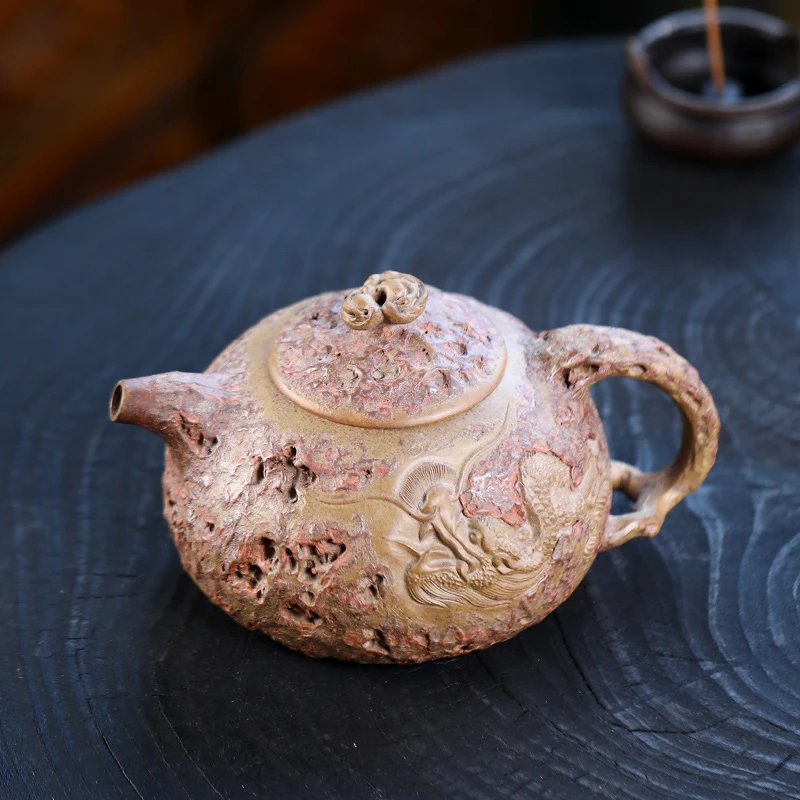 大吉羊柴烧 宜兴紫砂壶大容量 本山绿泥云龙供春460ml徐顺伟