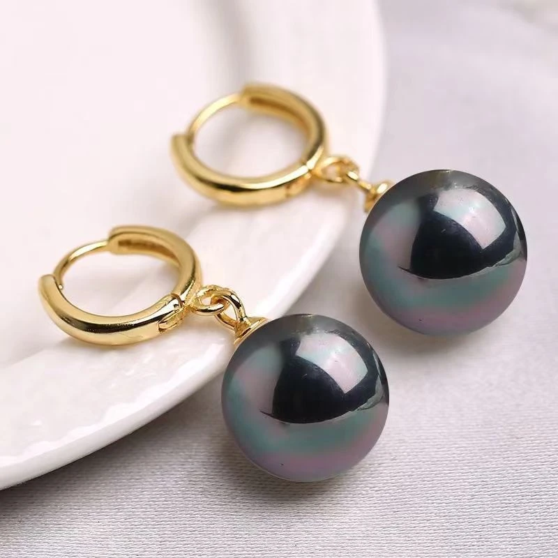 黑色12MM正圆无瑕高品质耳环ES234