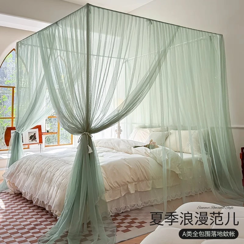 A类蚊帐家用简约欧式公主风三开门防蚊落地式卧室床帘纱帐1.8床幔