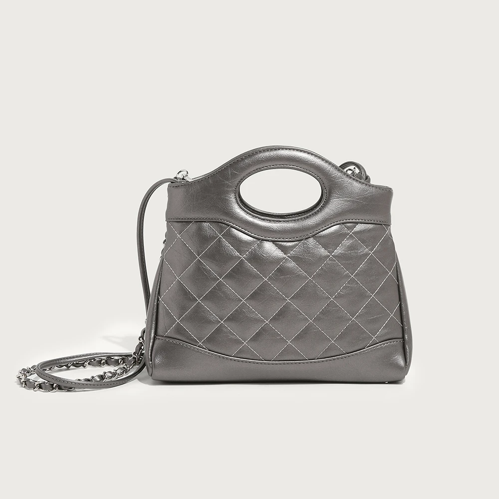 2024春夏新款链条小香风单肩斜挎包软皮菱格手袋高级感手提包