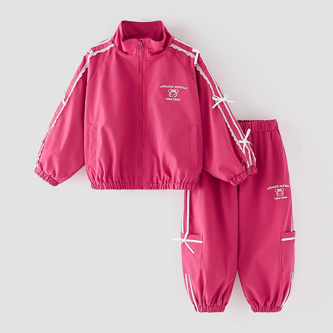 迪士尼春秋新款儿童套装潮酷痞帅童装蕾丝蝴蝶结女童日韩学院风