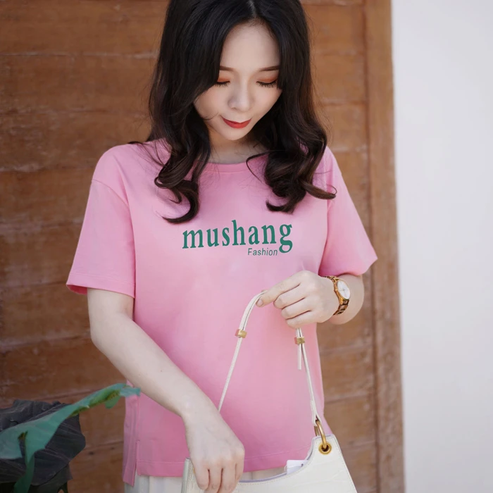 2025年冰瓷棉圆领通勤休闲风印花吸汗短袖T恤