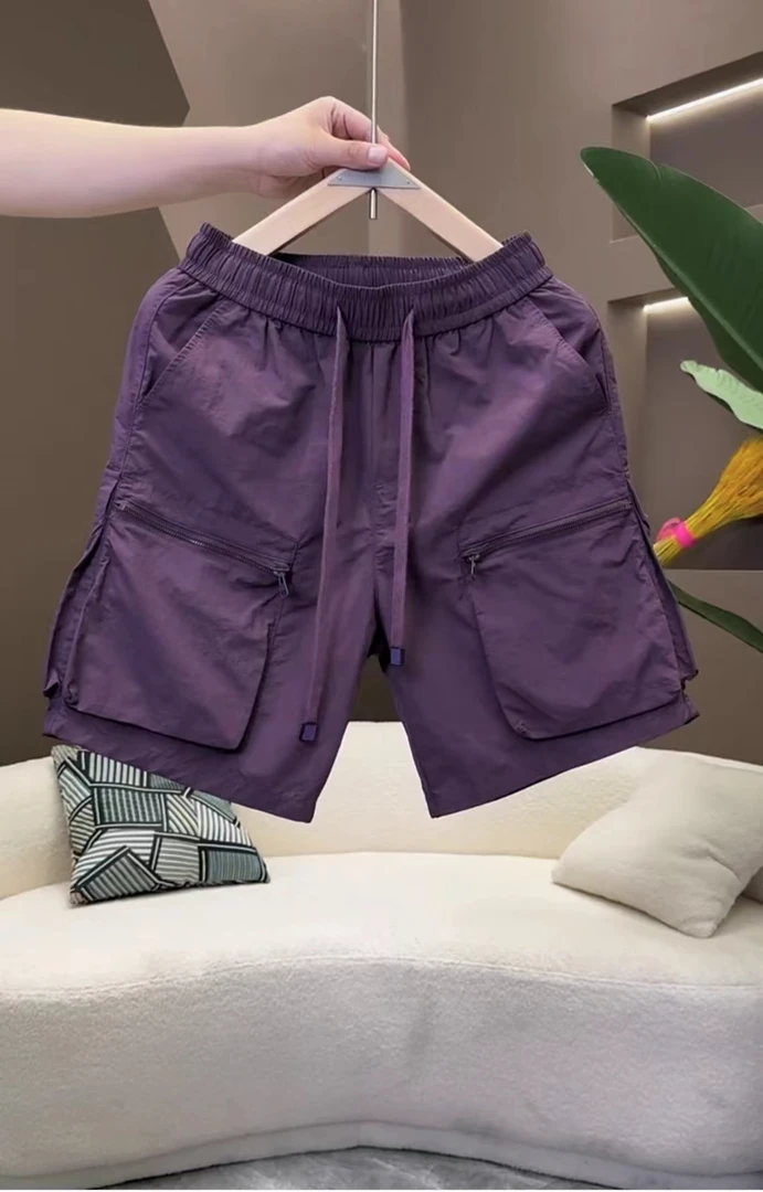 夏季薄款潮款潮流宽松休闲百搭情侣五分裤冰丝短裤男士直筒工装裤
