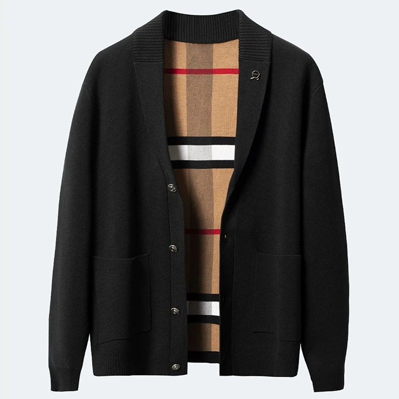 男装针织开衫外套男2024春秋季新款V领男士外套毛衣男款黑色165