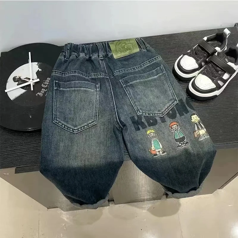 儿童牛仔裤春秋新款中大童洋气复古长裤宽松休闲百搭秋季男孩长裤