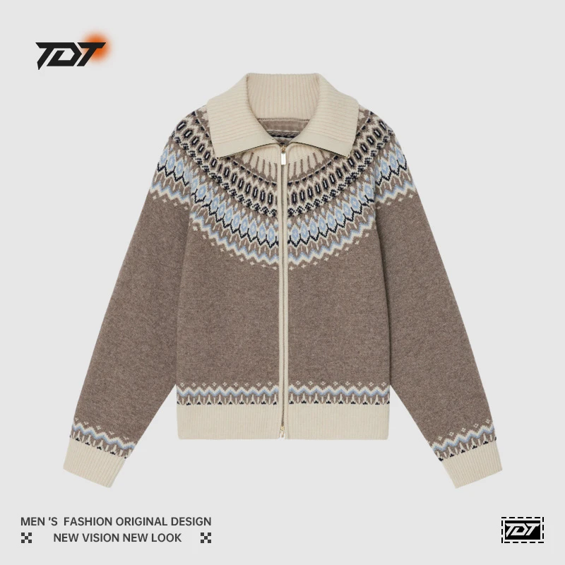 费尔岛复古印花女宽松毛针织衫女2023新品羊毛混纺慵懒风休闲上衣