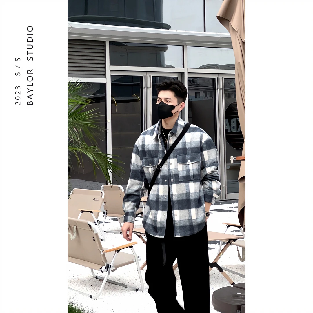 新款高定系列 秋冬/定制高级感仿麂皮格纹 数码印格工艺 翻领夹克