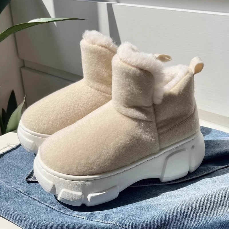 厚底棉拖鞋女冬季包跟加绒保暖增高雪地靴高帮棉靴外穿东北棉鞋子