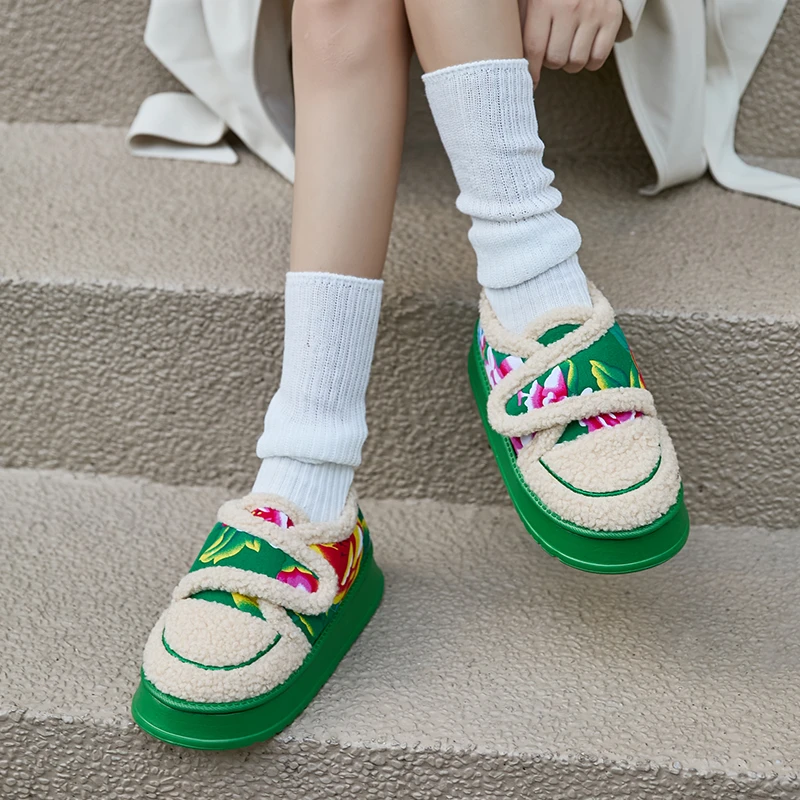 包跟棉拖鞋女冬季2024新款保暖加厚个性东北大花魔术贴棉鞋外穿男