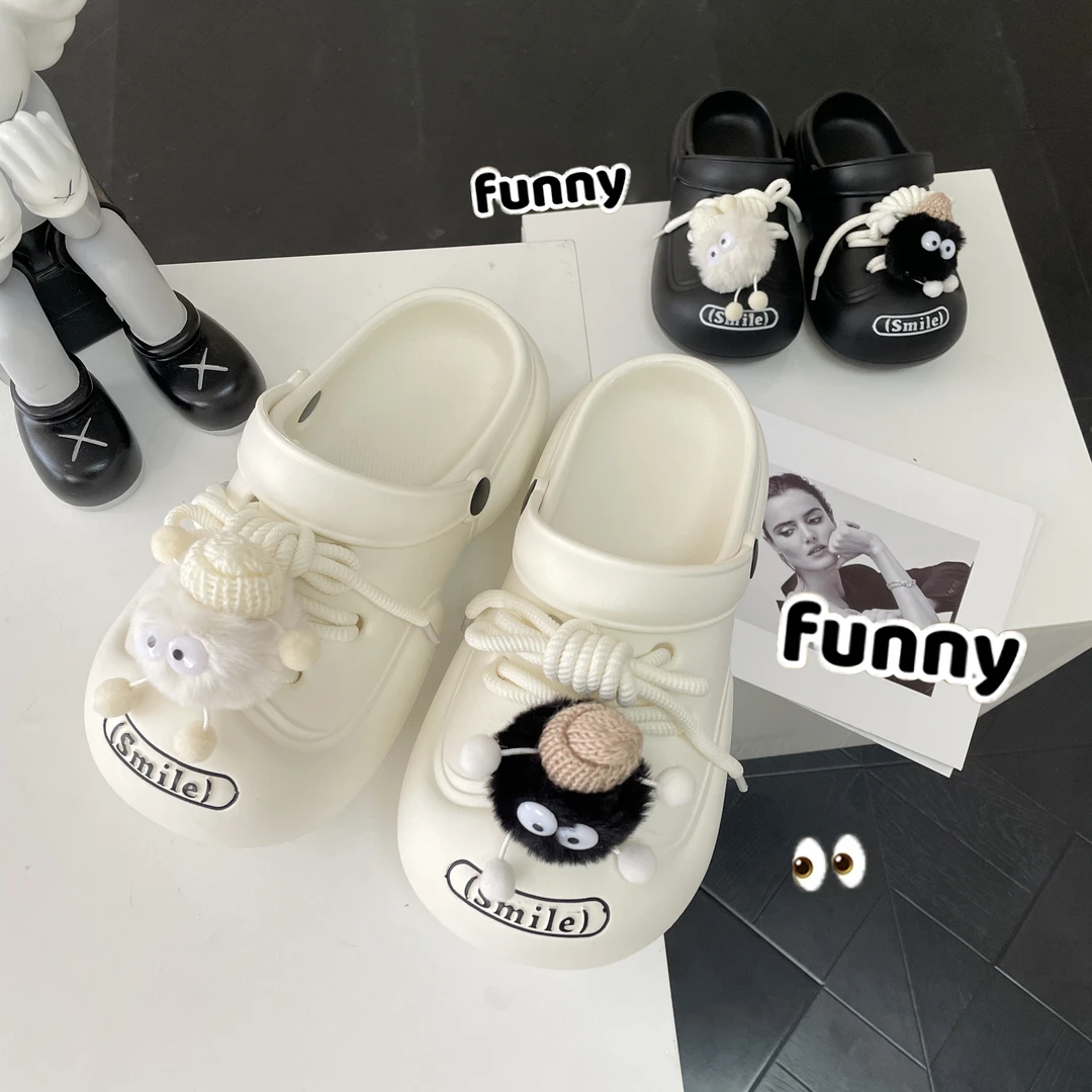 丑萌圆头开口笑凉鞋夏季2024新款女爆款情侣拖鞋外穿踩屎感洞洞鞋