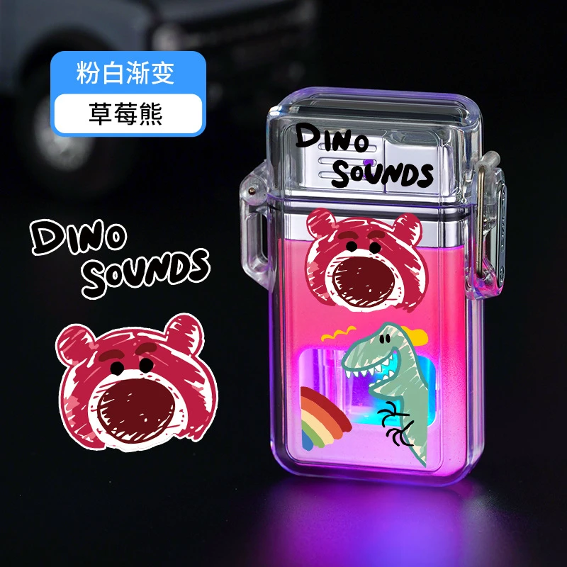 粉色火焰打火机高级可透明气仓炫酷彩灯带绳子可挂脖充气防风火机