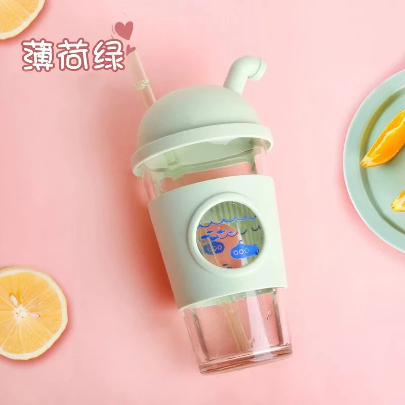 原装进口杯身硅胶杯套不惧冷热方便握持水杯潜水艇吸管杯500ml
