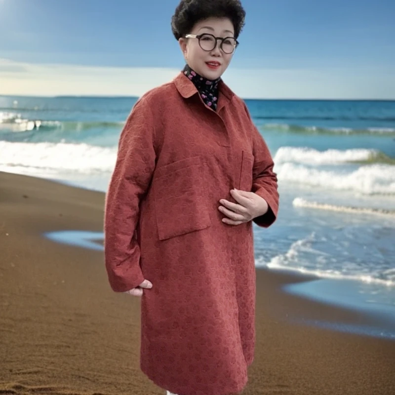 【贵丽坊】新品新款休闲中长款宽松小圆翻领开口单层春秋款风衣4262