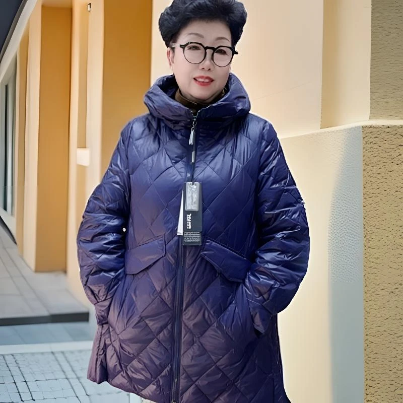 【贵丽坊】金影奇新款A字版显瘦轻薄菱格纹大码连帽棉衣61012