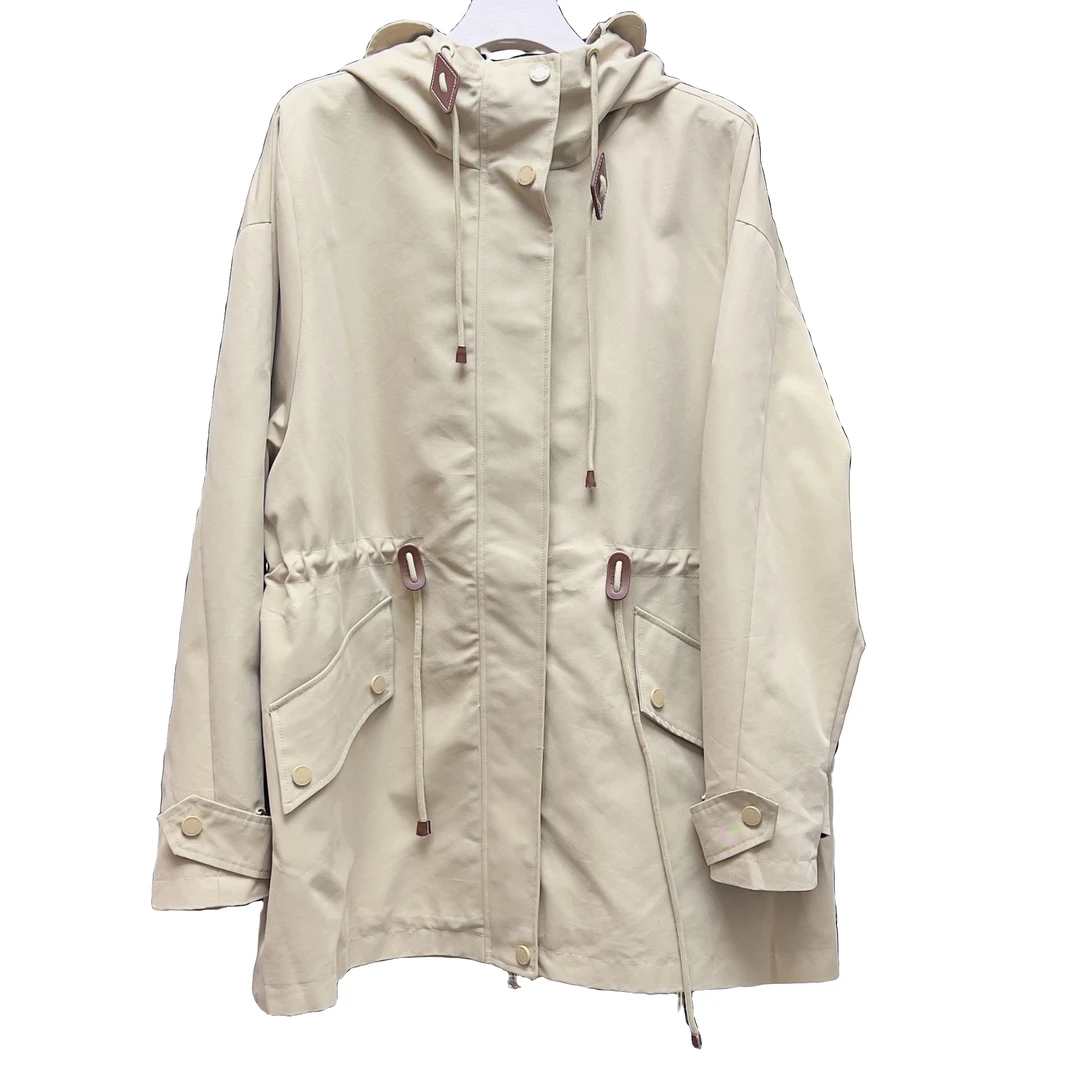 【贵丽坊】新品春款连帽休闲宽松大码拼格子风衣外套时尚百搭防风