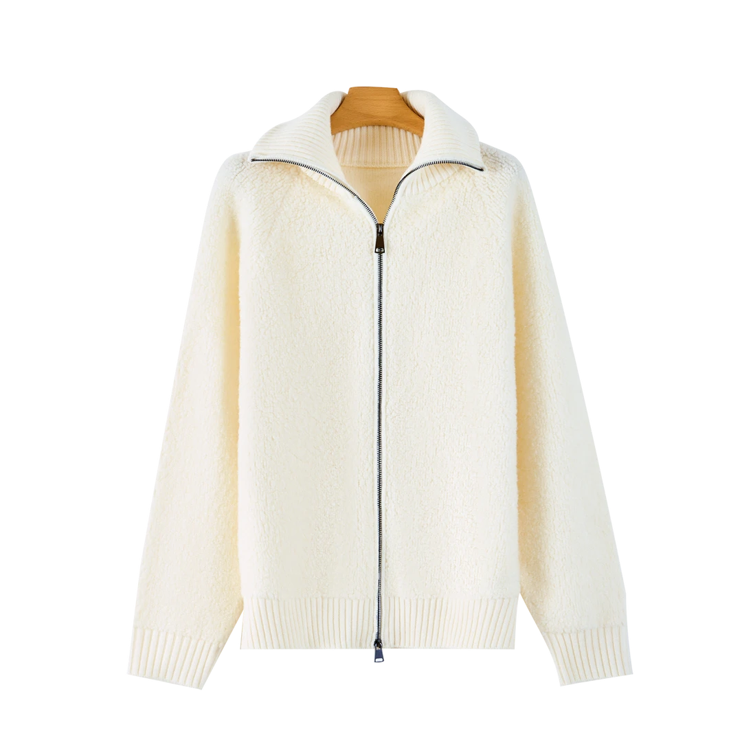 冬季100%羊毛加厚时尚奢侈休闲百搭翻领外套简约大气QM84131