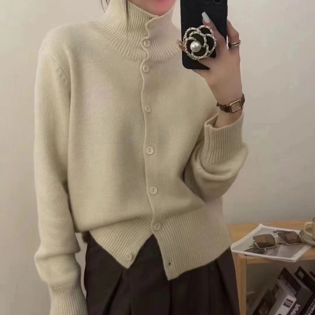 新款毛衣开衫女长袖时尚百搭气质网红纯色显瘦秋冬