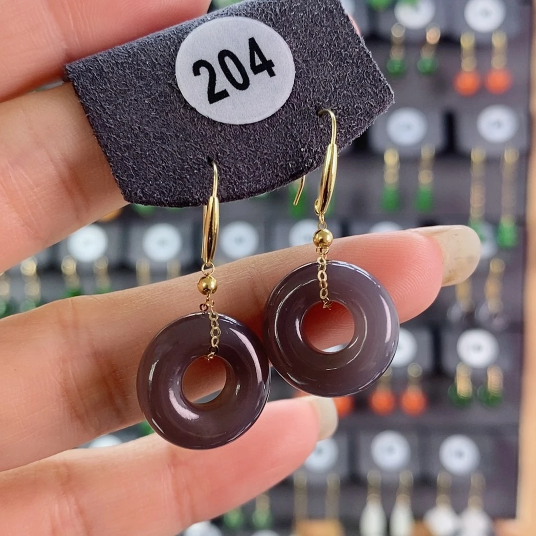 和田玉耳饰18K金镶嵌