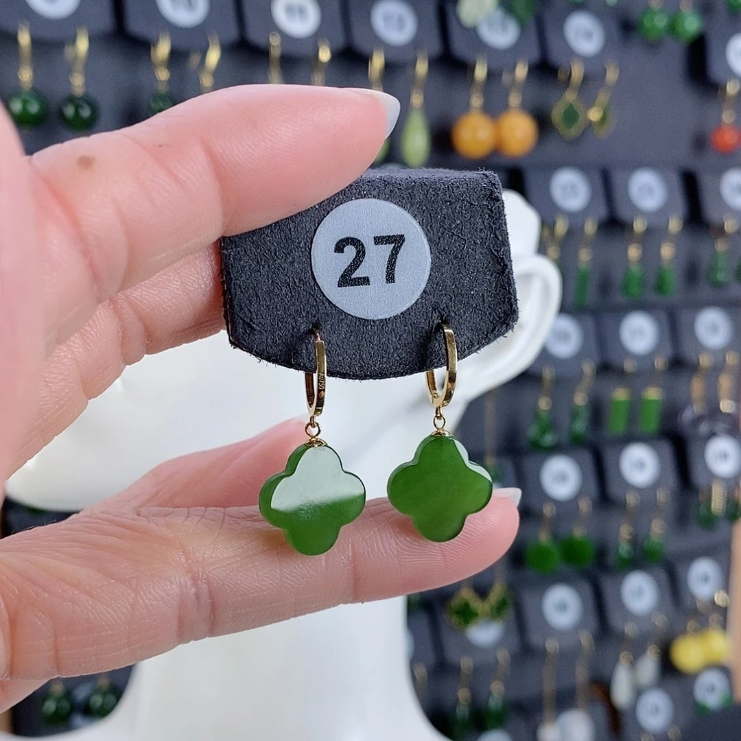 和田玉耳饰18K金镶嵌