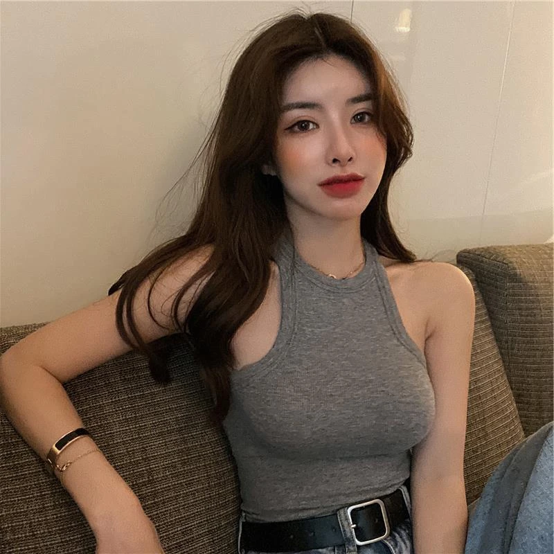 工字挂脖削肩短款吊带背心女内搭外穿潮ins设计感小众无袖上衣夏