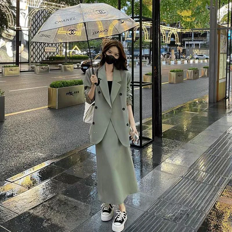 气质通勤西装套装连衣裙子女秋季2024新款时尚减龄穿搭高级感长裙