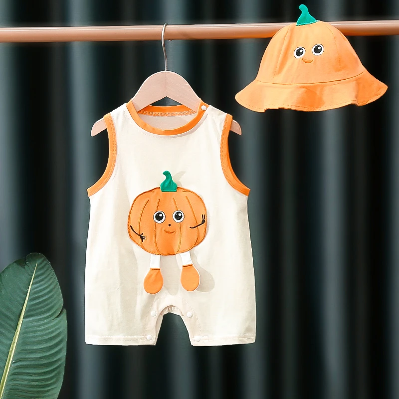可爱南瓜系列婴幼儿宽肩连体衣舒适爬服婴幼儿卡通萌趣哈衣夏天