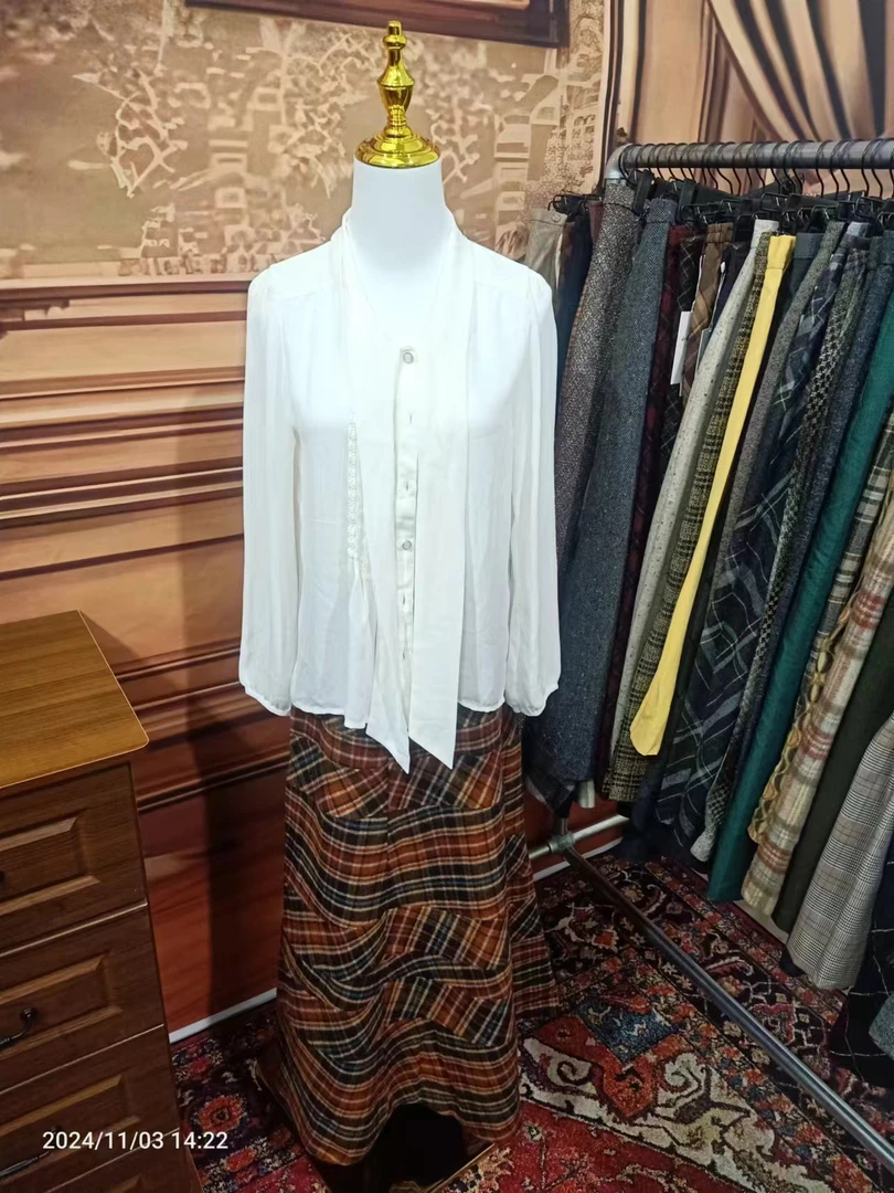 vintage日制复古半身裙拼接百搭气质半身裙