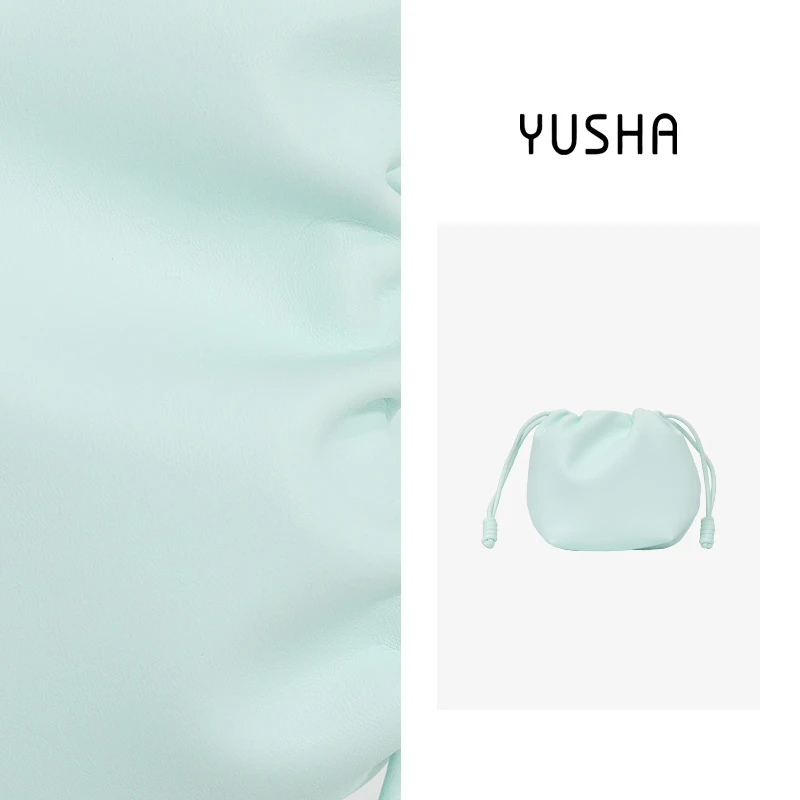 YUSHA/高档浅蓝色迷你抽绳斜挎包-6111