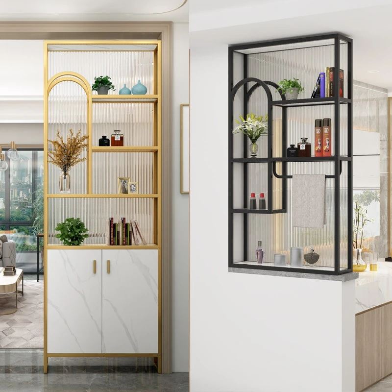 卫生间半墙屏风隔断柜客厅现代简约长虹玻璃金属轻奢洗漱台置物架