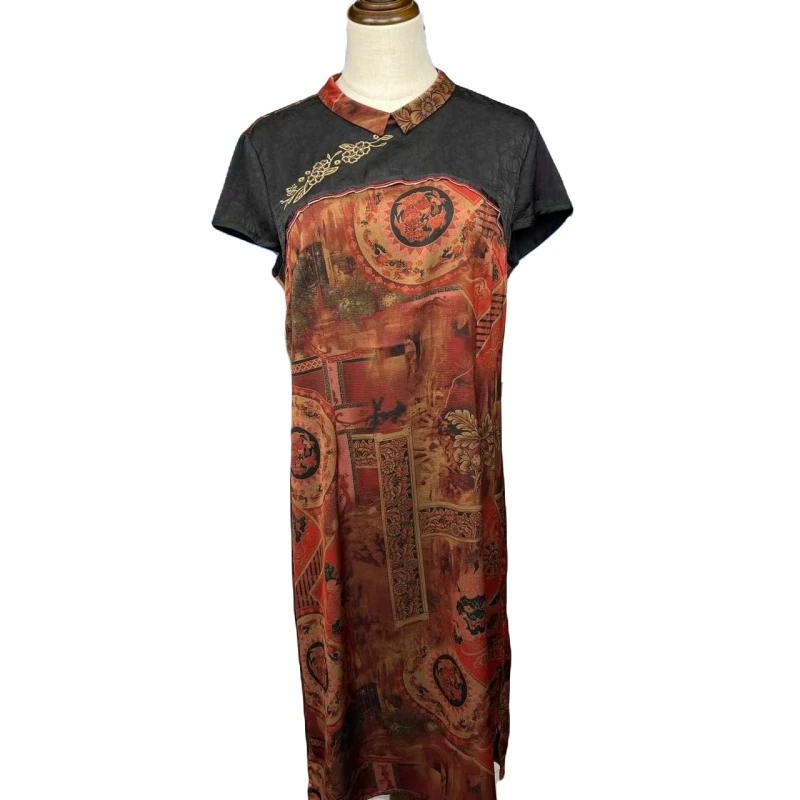 9478 旗袍改良版连衣裙女2022新款妈妈高贵修身显瘦气质阔太太