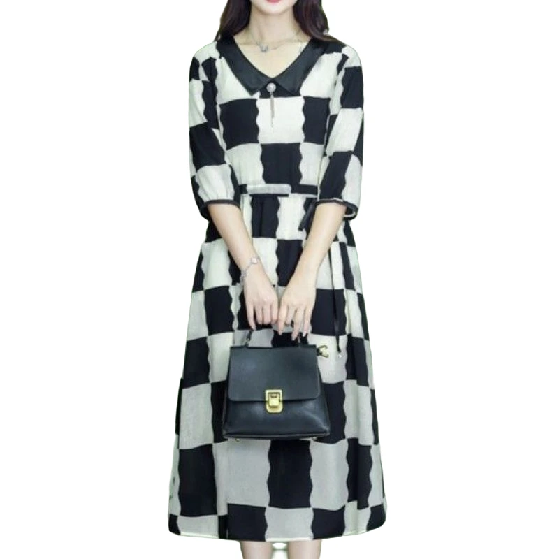 5665中年妈妈裙子夏款洋气2023新款50岁中老年女装夏季短袖连衣裙