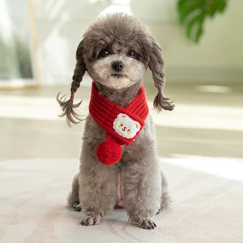 宠物猫咪冬季毛线围巾春节喜庆保暖围脖狗狗生日饰品厂家现货批发