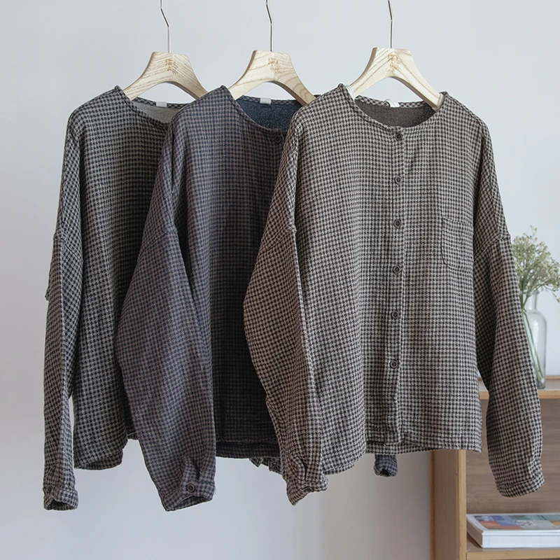 猫迷森林新款色织格纹棉麻复合双层短外套日系文艺小个子上衣8810