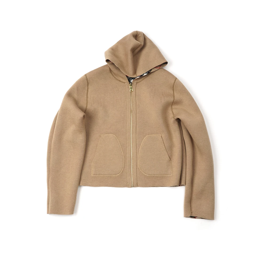 【经典格纹双面针织外套】羊.毛外套LG24WT812连帽秋冬羊绒百搭外套