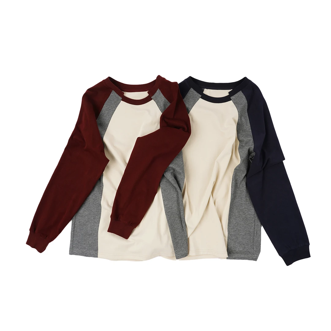 【三色拼接绣花长袖】CXAL4A041长袖打底显瘦显白拼色接绣百搭打底